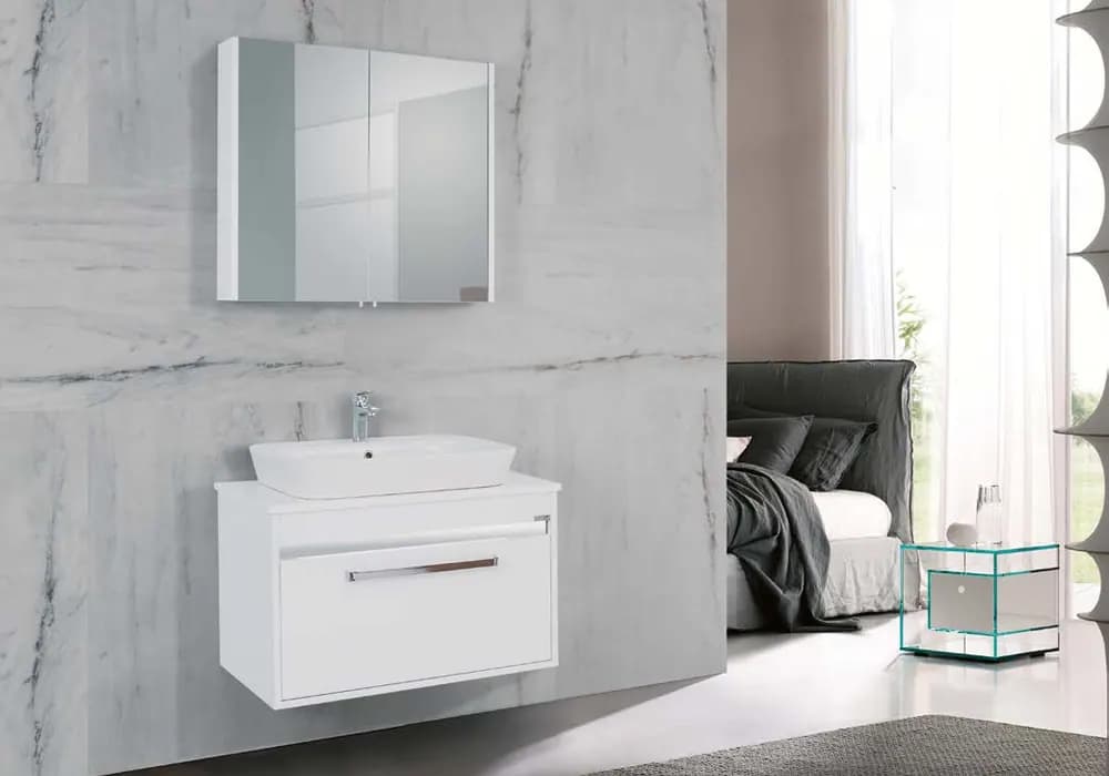Line Art banyo dolabı kataloğu — ahşap dokulu dolap